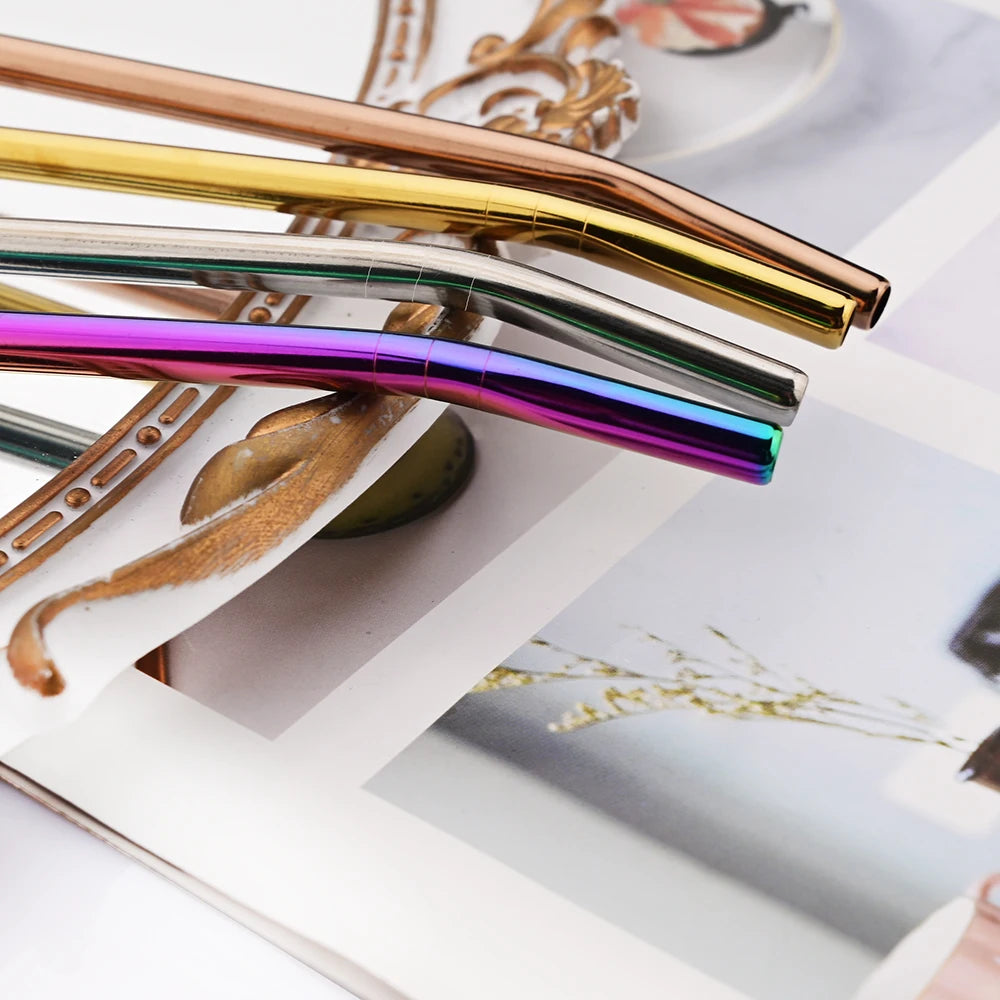 8Pcs Silver Reusable 304 Stainless Steel Drinking Straws Spoon Washable Mate Tea Spoon Filter Straw for Cocktail Bar Accessories