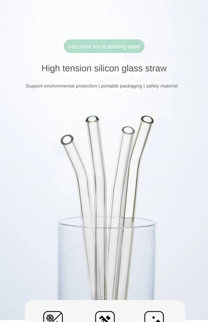 1set Heat Resistant Glass Straws with Brush - Set of 5 - Reusable and Washable,Perfect for Smoothies, Milkshakes, Tea, Juice