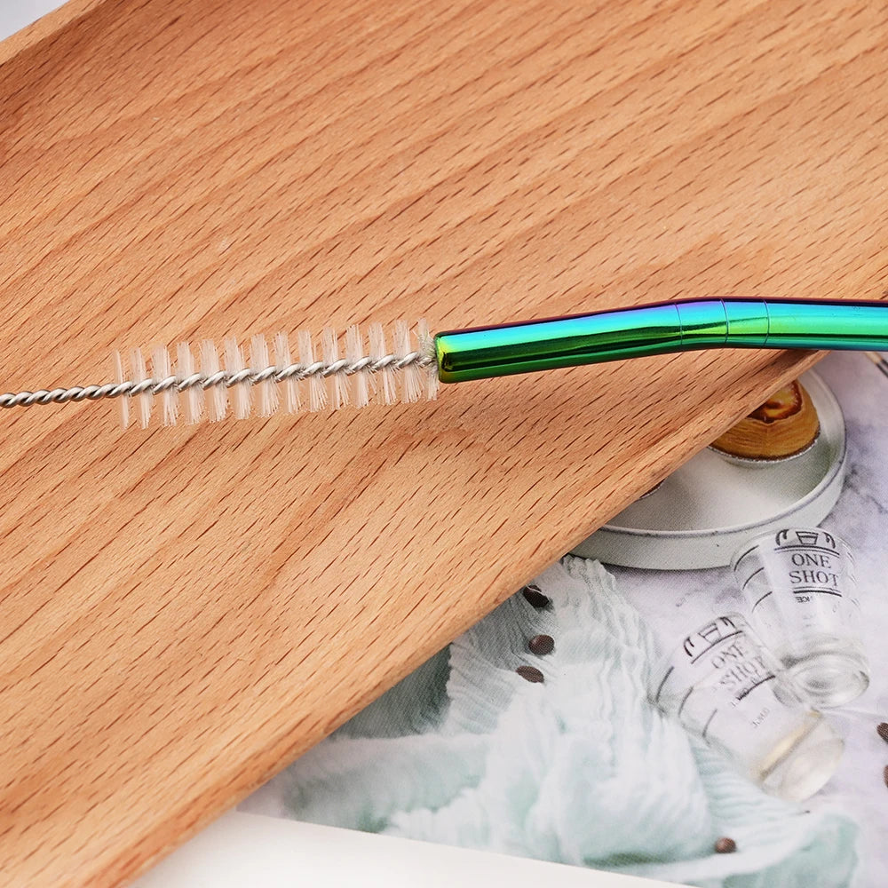 8Pcs Silver Reusable 304 Stainless Steel Drinking Straws Spoon Washable Mate Tea Spoon Filter Straw for Cocktail Bar Accessories